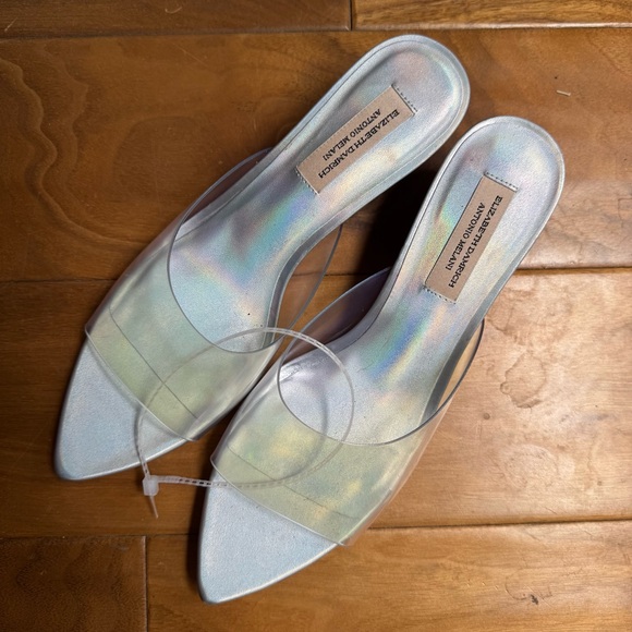 NWT Antonio Melani x Elizabeth Damrich Glass Shoe Holographic Vinyl Mules Sz 6,5 - Picture 2 of 8